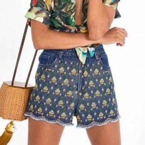 NWT FARMRIO Denim Embroidered Pineapple Shorts Sz Small